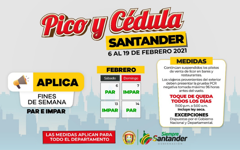 ‘Pico y Cédula’ solo para fines de semana en Santander