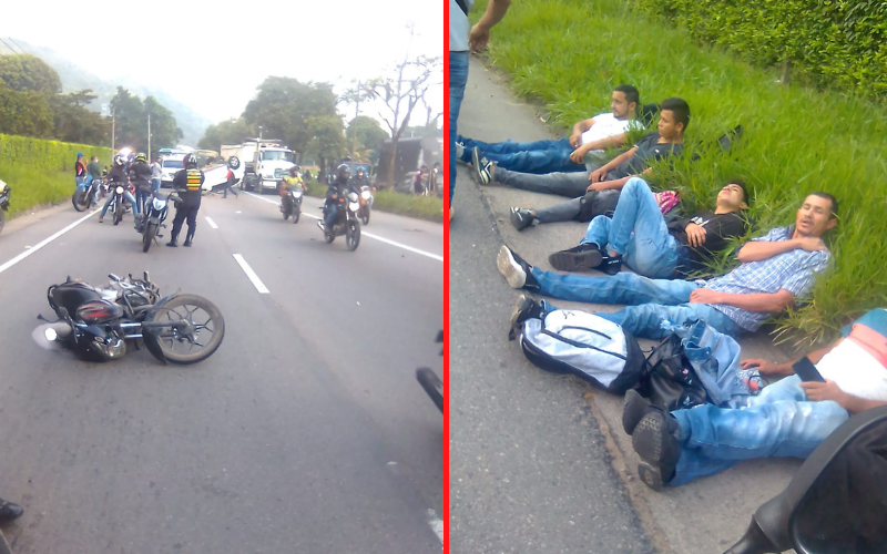 Se volcó en la autopista y accidentó a dos motocicletas