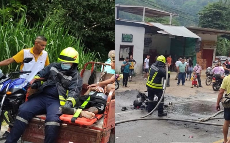 Chocó con un camión y se le prendió la moto