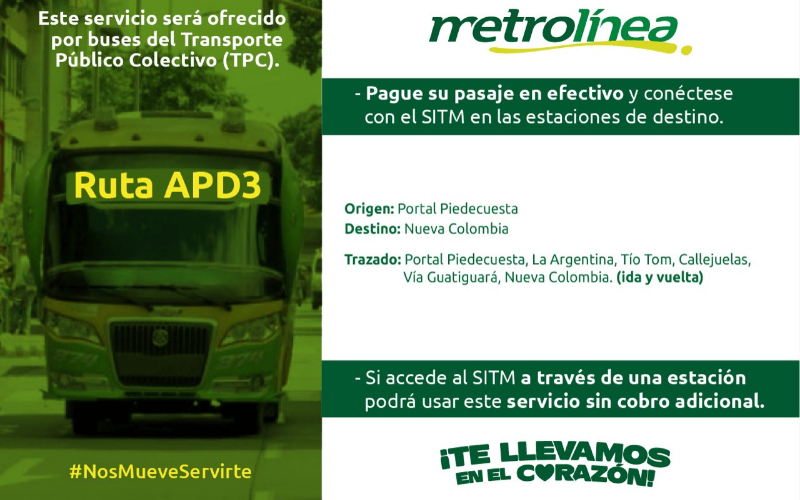 Vuelven las rutas APD3 y APD9 de Metrolínea en Piedecuesta