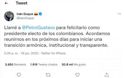 Iván Duque llamó a Petro para felicitarlo por su triunfo