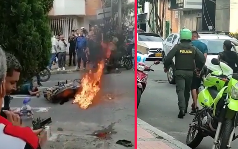 Paloterapia y quema de moto a ladrón en Bucaramanga