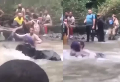 Video: Migrante y bebé casi son arrastrados por río en el Darién
