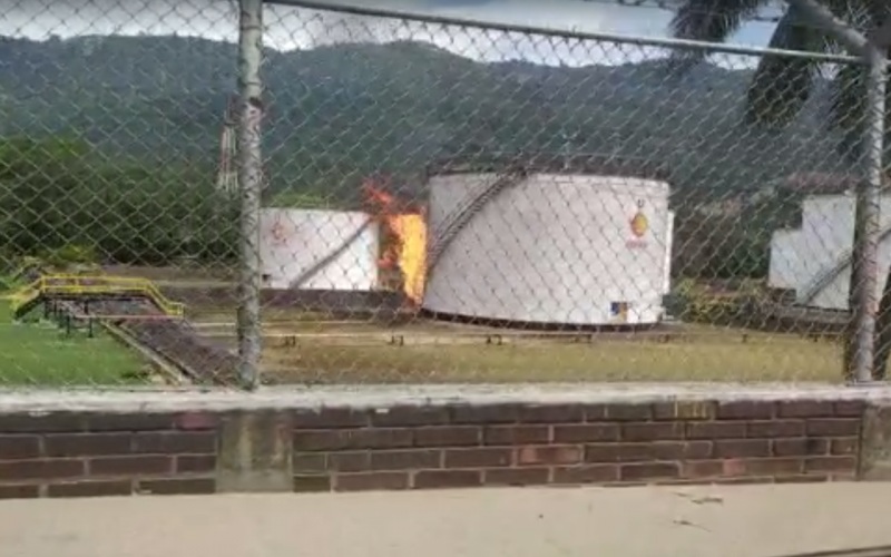 Incendio en un tanque de una planta de gas en Chimitá