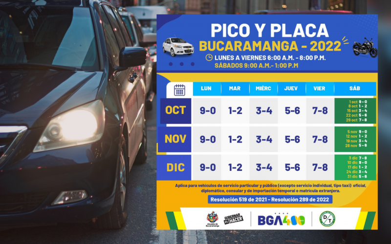 Así rota Pico y Placa en Bucaramanga desde octubre