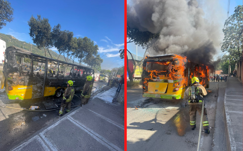 Video: Bus de Unitransa se prendió en llamas en Chimitá