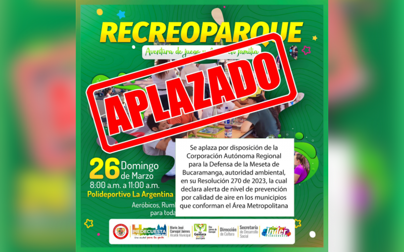 RECREOPARQUE suspendido por alerta en la calidad del aire en el Área Metropolitana de Bucaramanga