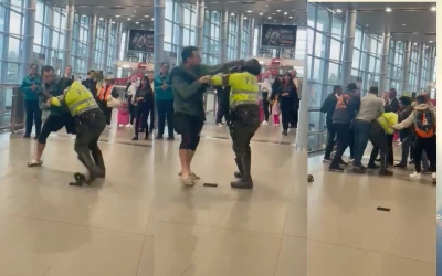 En video: Ciudadano Canadiense ataca brutalmente a policía en el aeropuerto El Dorado