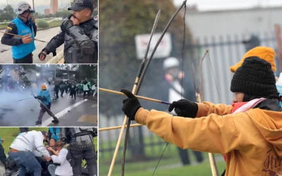Lanzaron flechas contra la Policía en plena protesta en Bogotá