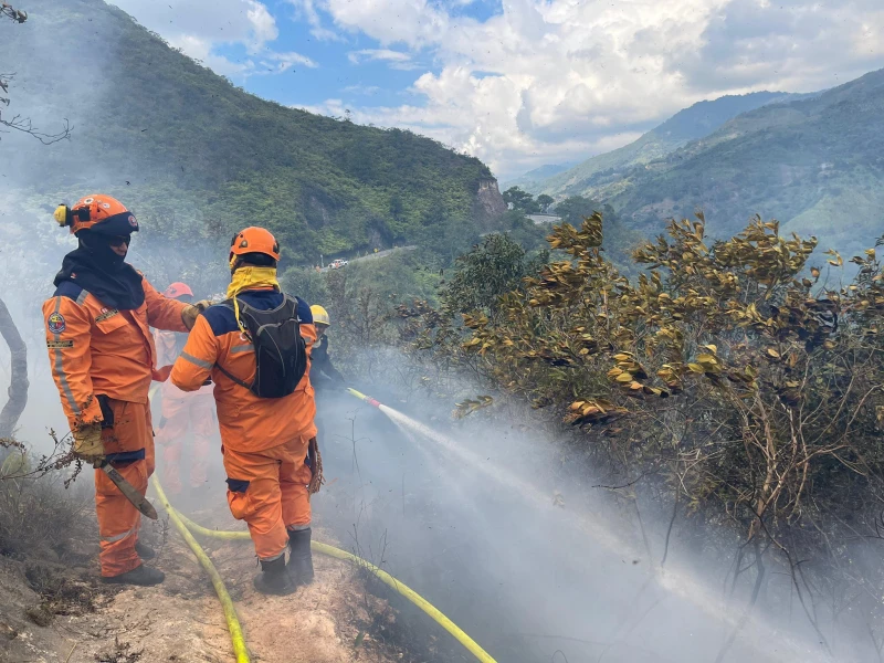 Bomberos y Defensa Civil lucharon toda la noche contra incendio forestal en Piedecuesta