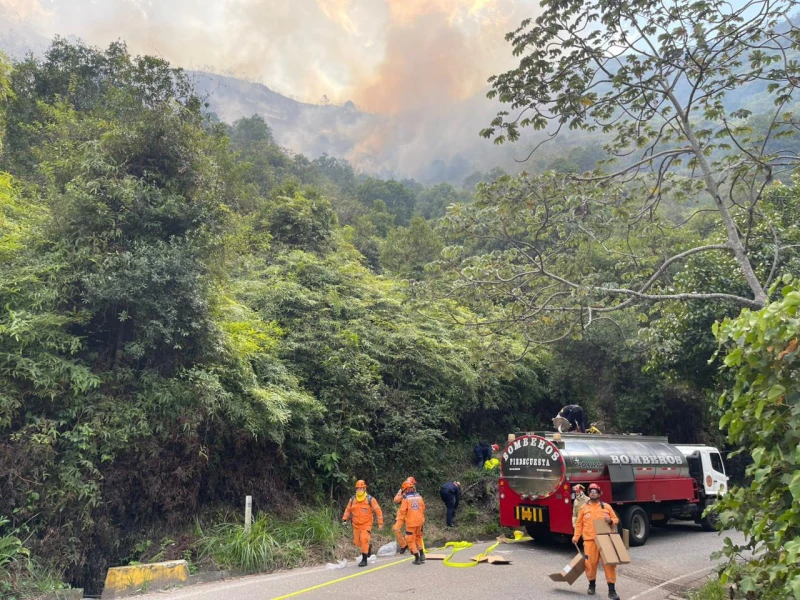Bomberos y Defensa Civil lucharon toda la noche contra incendio forestal en Piedecuesta