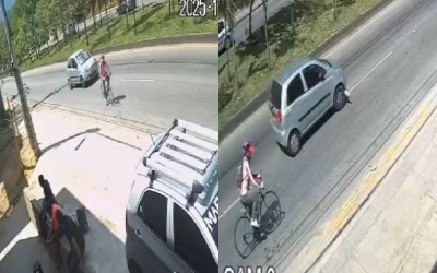 Arrolló a un ciclista y huyó: cámara grabó el hecho, en Bucaramanga