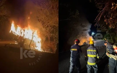 Camioneta ardió en llamas tras volcarse en Ruitoque Bajo, Floridablanca
