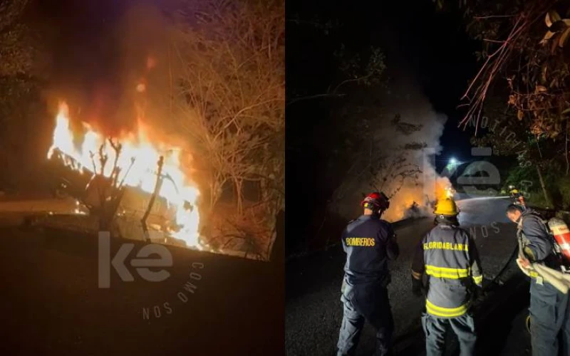 Camioneta ardió en llamas tras volcarse en Ruitoque Bajo, Floridablanca