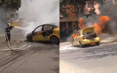 Taxi fue destruido por un incendio en el barrio Villas de San Juan, en Girón