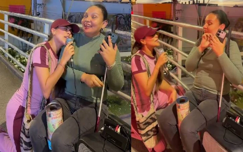¡Hermosas! Karen Lizarazo cantó a dúo con una mujer invidente en pleno puente de Cañaveral