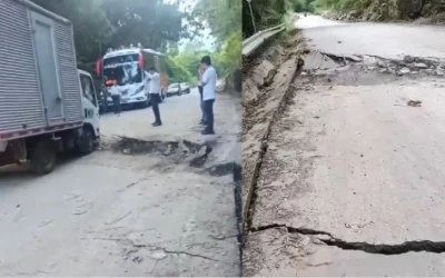 Grave hundimiento en la vía Bucaramanga - San Vicente de Chucurí
